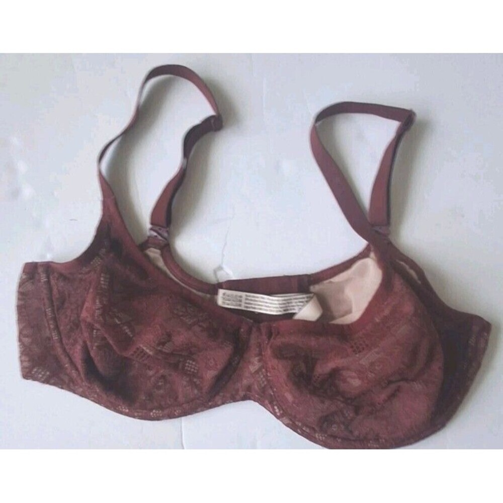 Victoria's Secret Body By Victoria Unlined Bra Size 36DD Geo Lace Underwire Wine
